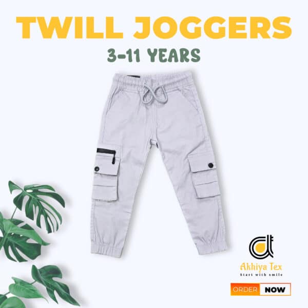 Cargo Twill Joggers Pant -Grey  (2-11 Year )